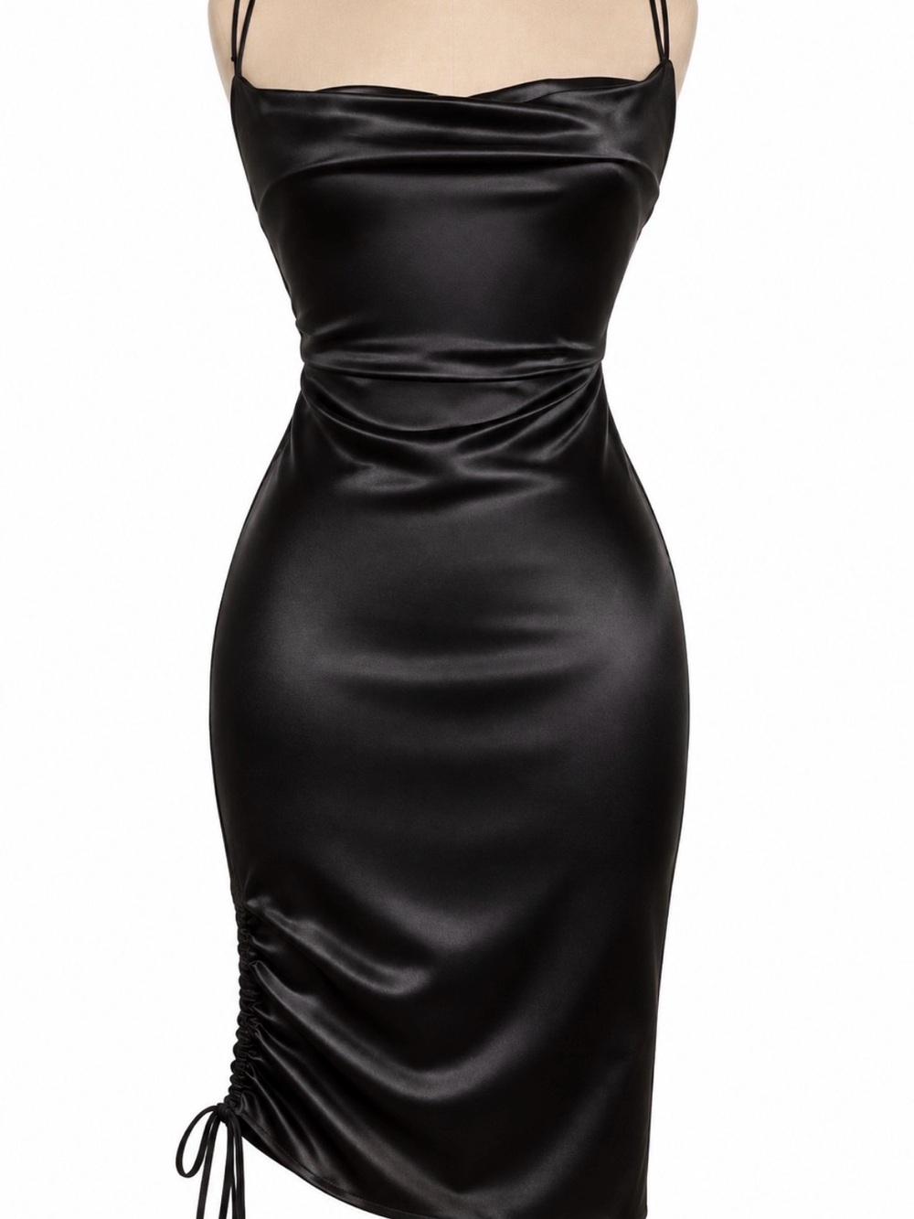 Almost Famous Black Satin Ruched Midi Dress
